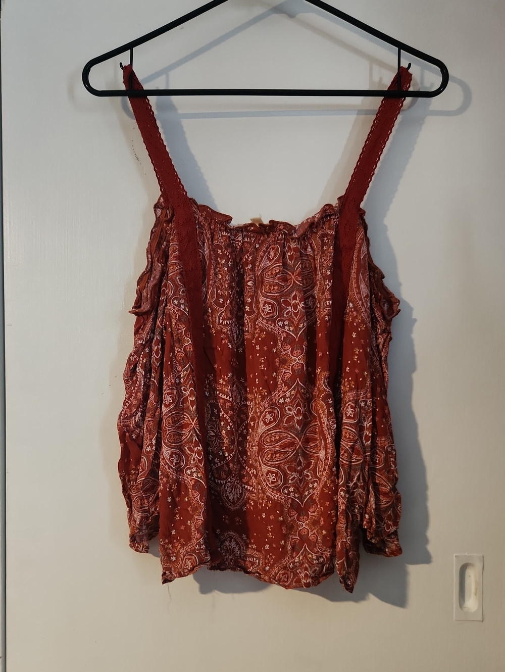 Burnt Orange Paisley Cold-Shoulder Women's Top
